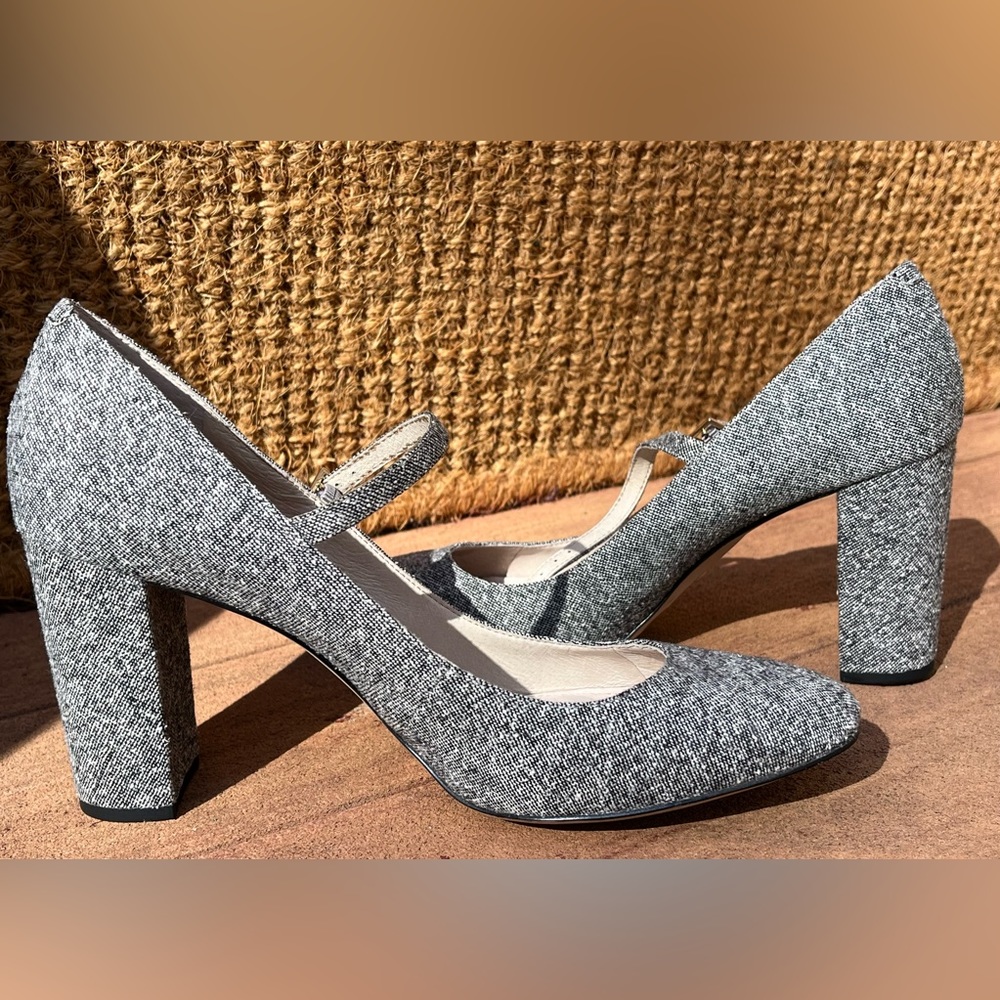 Black and white tweed heels